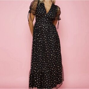 Molby The Label Paloma Tulle Dress in Gold Star Sz 16